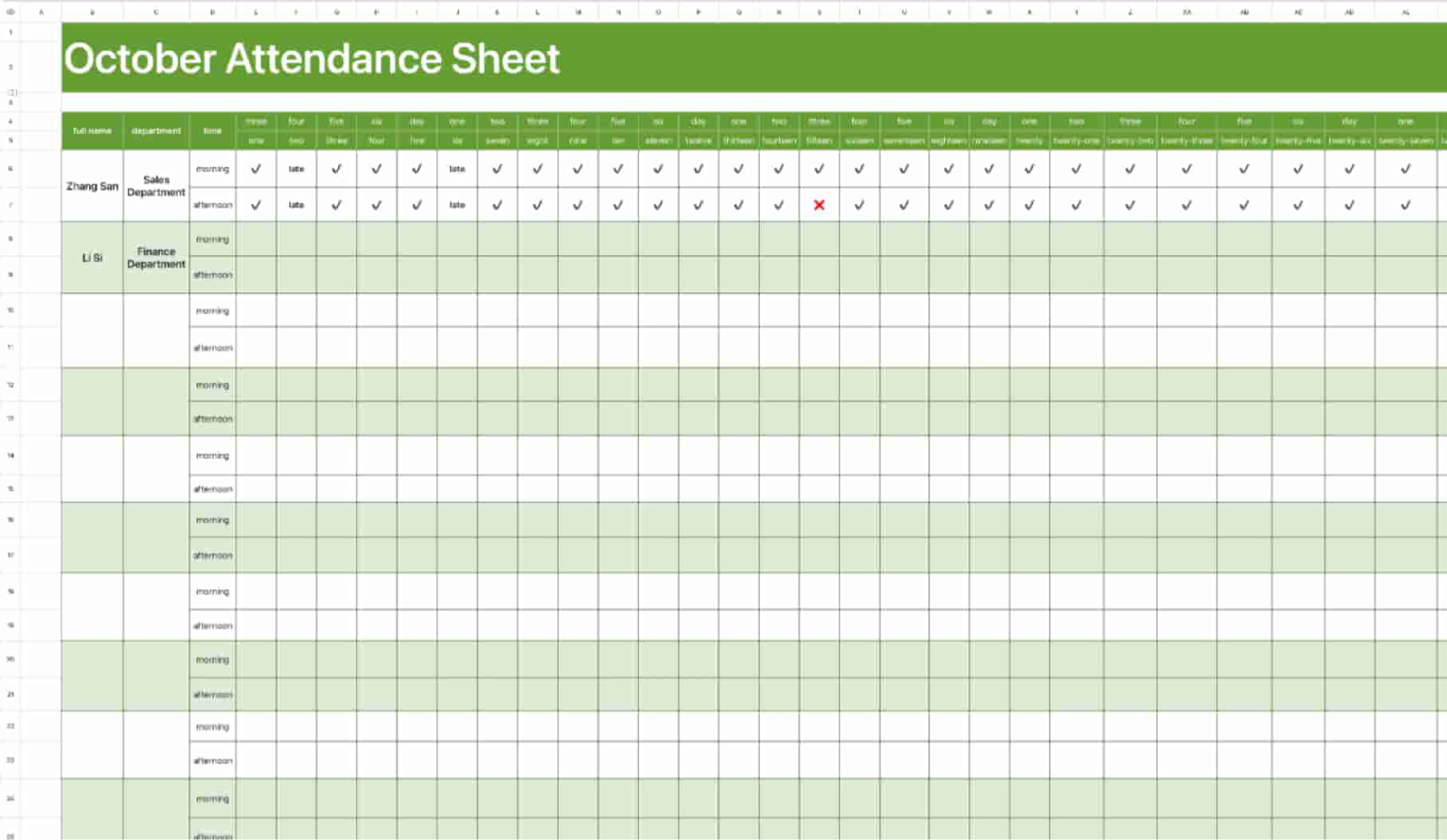 October Attendance Sheet